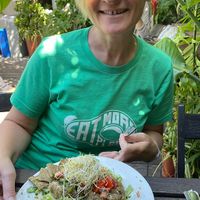 Crab cakes over Caesar salad.   at Peace Pies in San Diego