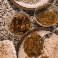 at home with our to go order of aloo gobi and baingan bharta (my fav of the two) at Spice Culture Grocery Store in Winter Garden