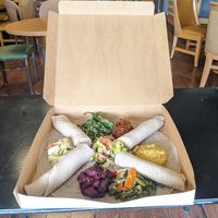 Veggie Combo in pizza box.  at Peace Ethiopian in Las Vegas