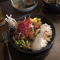 Don Bowl (Rice, veggies, tofu, seitan, teriyaki and mushroom sauce)   at An Chay in Leipzig