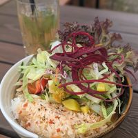 Good Life Bowl with rice, roasted vegetables and seitan at An Chay in Leipzig