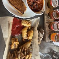 Vegan chili and vegan corn dogs! Awesome atmosphere, cool drinks/beer flights and the patio is dog friendly! Plenty of vegan options I could hardly decide. Will definitely be back  at Trinity Brewing Company in Colorado Springs