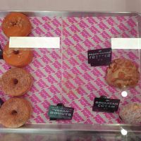 Peach mango fritter $8.50 at Pudgy Donuts at Donut Papi in Marrickville