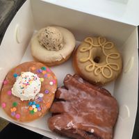 Cookie dough, caramylk, cake batter, cherry bear claw. at Pudgy Donuts at Donut Papi in Marrickville