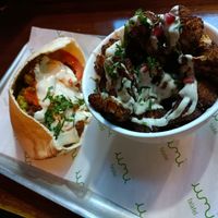 Palestinian falafel pita and cauliflower fritters at Umi Falafel - George's St Arcade in Dublin