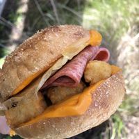 bacon and egg roll ! at Jamaica Blue in Brookvale
