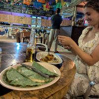 Three vegetarian quesadillas. My wife has a vegan burrito. at Mr. Taco in Bacalar