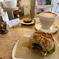 Sandwich, cookie, and hot chocolate 😋 at 4minutes Cafe in Budapest