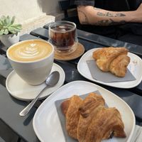 latte, americano and chocolate-peanutbutter croissants  at 4minutes Cafe in Budapest