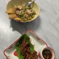 Vegan egg noodles  at Kaek Kao Kua in Bangkok