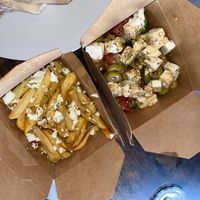 Greek salad and Greek chips  at Eat Greek in Worcester