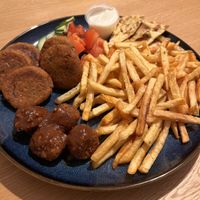 Revitho meal with vegan keftedakia me saltsa side  at Eat Greek in Worcester