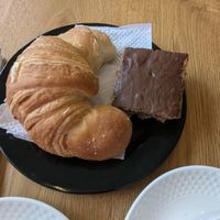 Croissant with non cheese and Banana bread at The Vegan Bakery (formerly Panadería Rocks) in Bogota