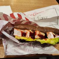 Bagette with aged vegan cheese and jam. at Le Crobag in Linz