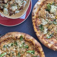 Vegan cheese wedges, ma bro pizza, flowery fields pizza at Chillig Dornach in Linz