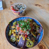 Nachos and mini acai bowl! at Gaia's Garden Cafe in St George