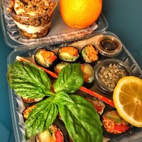 Veg rolls and apple cinnamon parfait  at Chicago Raw Food in Chicago