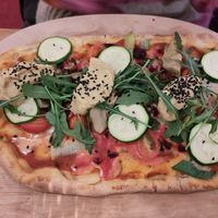 One of the vegan pinsa options - the vegan chệvre was scarily realistic at Restaurant Aal Eechternoach in Echternach