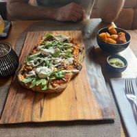 Vegan pinsa bbq chicken at Restaurant Aal Eechternoach in Echternach