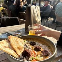 Chickpea fritter coconut curry  at Restaurant Aal Eechternoach in Echternach