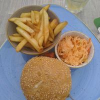 Vegan pulled Jack Burger with Fries and coleslaw. at Restaurant Aal Eechternoach in Echternach