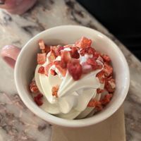 Soft serve ice cream with freeze dried strawberries   at Brammibal's Donuts - Friedrichshain in Berlin