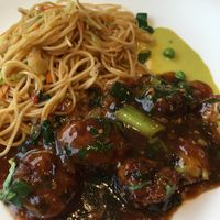 Vegan chow mein with manchurian balls at Mr. Woo in Paphos