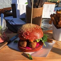 “Veganer Vitus” burger with fries  at Gasthaus Siriuskogl in Bad Ischl