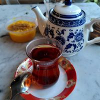 Saffron and rosewater rice pudding and black tea at Sima Deli in Stockholm