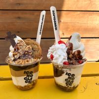 The left: the mont royal sundae The right: the vintage sundae  at Iconoglace in Montreal