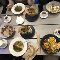 Soups of the day, jackfruit wrap, creamy pasta, fries  at Kozy Eats  in Riga