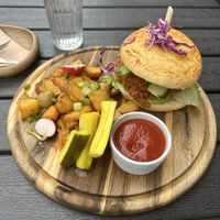  BBQ Jackfruit burger served warm.   at Kozy Eats  in Riga