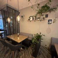 Restroom entrance & cosy area   at Kozy Eats  in Riga