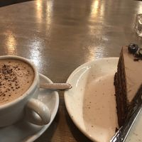 Hot chocolate and chocolate cherry cake  at Kozy Eats  in Riga