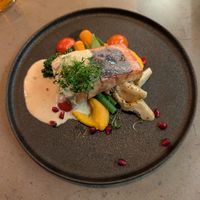 Salmon tofu and a coconut bar dessert at Kozy Eats  in Riga