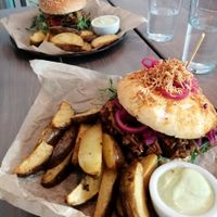 Falafel and jackfruit burgers! Delicious! at Kozy Eats  in Riga