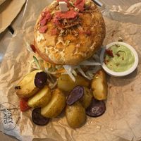 spicy bean burger at Kozy Eats  in Riga
