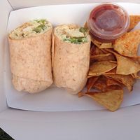 Thai peanut wrap with tofu, chips and salsa  at 3ninjas Curbside and Catering in Liberty Lake