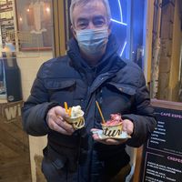 my dad with our ice creams!  at Mistura - Augusto Figueroa in Madrid