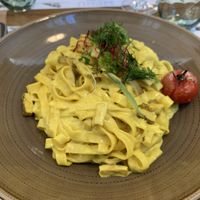 Vegan Tagliatelle “a la Carbonara” with smoked tofu  at Le Quai Steffen in Luxembourg City
