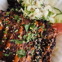 Stek sojowy z ziemniakami i surówka / Soy steak with potatoes and salad at Świadomość in Sopot