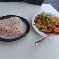 Sweet and Sour prawns with rice at Healthy Thai in East Victoria Park