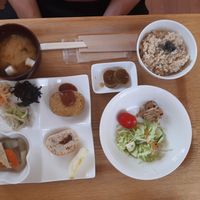 Rice and miso soup lunch set at Sweet Market in Akita