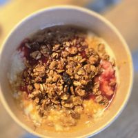 my rice pudding with vegan granola, some jam and peanut butter at Rice Kings Sutlijaš Bar in Belgrade