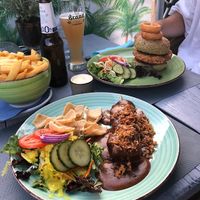 Tempeh sateh & Avocado burger with fries  at Taverne Charmant in Gronsveld