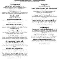 Dinner Menu Vegan Section at Waldo Thai in Kansas City