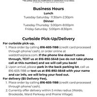 Current hours and info (as of 5/31/20 at Waldo Thai in Kansas City