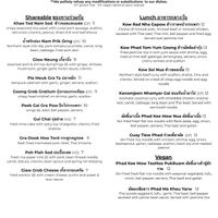 Lunch Menu Vegan section at Waldo Thai in Kansas City