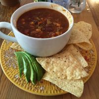 'Bowl' of vegetable chili with an added side of avocado. at Field of Greens in West Palm Beach