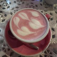 Pink latte at Maison Sukoon in Paris